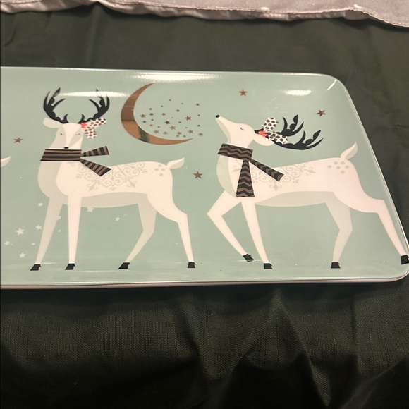 Pier 1 Porcelain Serving Tray Christmas Reindeer EUC - Picture 3 of 4